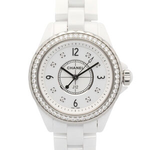Chanel J12 Diamond Bezel 8-Diamond Watch, Ceramic, Diamond, Ladies, White, H3110